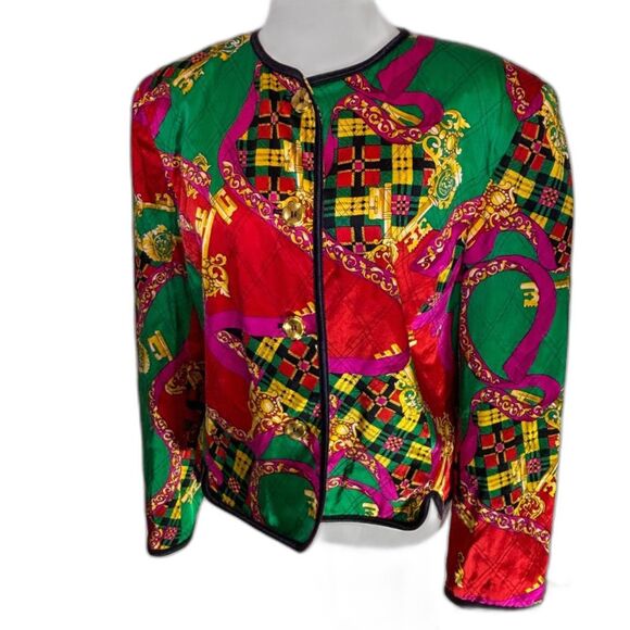 Saks Fifth Avenue 100% Silk Artsy Multicolored Pattern Button Up Jacket Womens - Picture 2 of 6